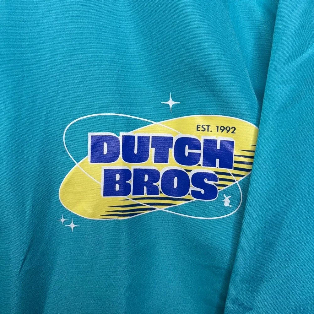 Dutch Bros Windbreaker Mens Medium Teal Purple Colorblock Quarter Zip Anorak
